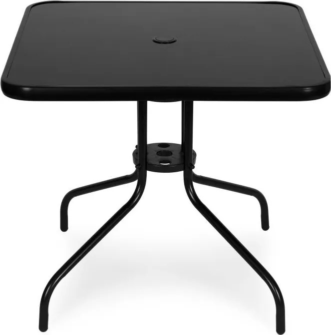 Квадратна градинска маса 80 см с отвор за чадър - черна