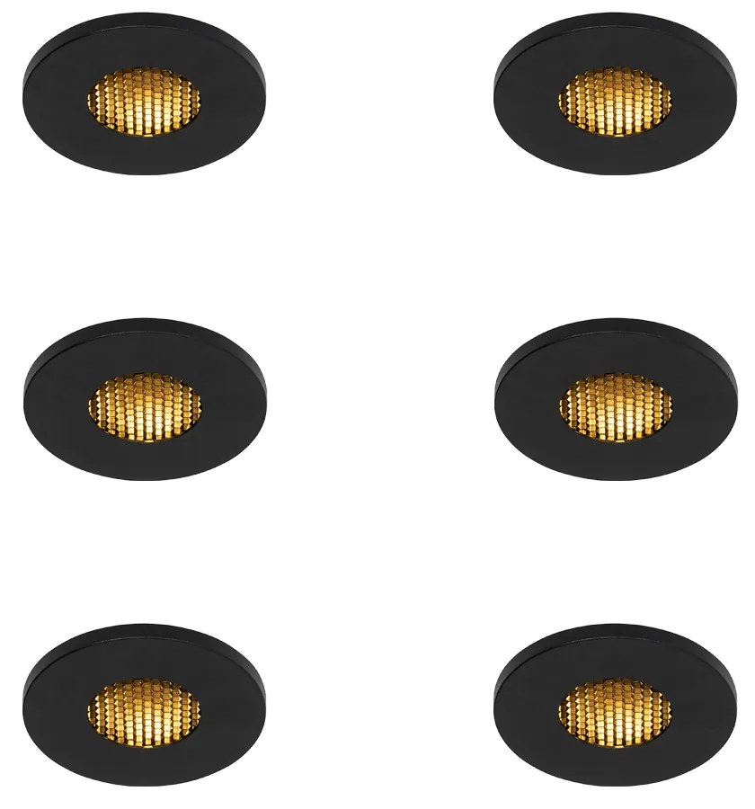 Комплект от 6 модерни вградени спота за баня черни IP54 - Shed Honey