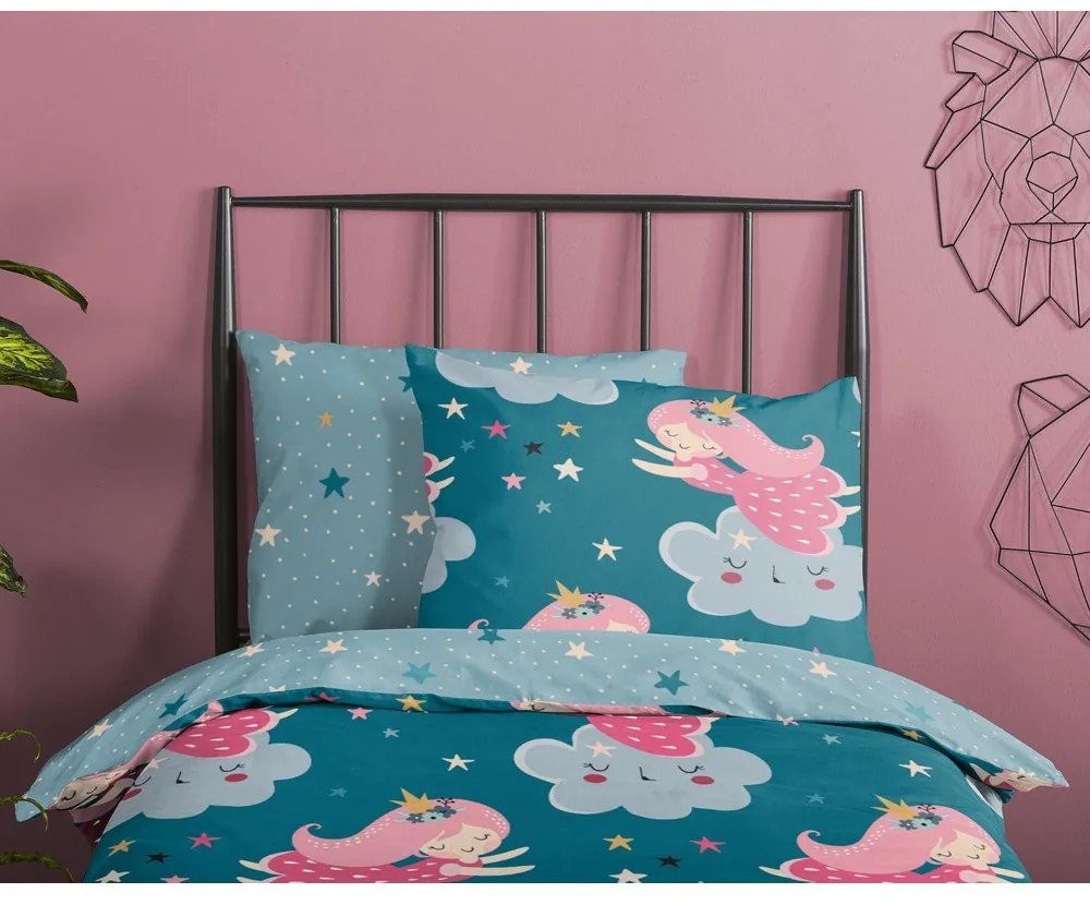 Памучно детско спално бельо за детско креватче в петролен цвят 120x150 cm Princesse – Good Morning