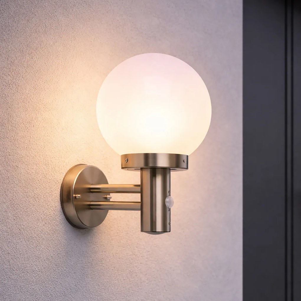 Външна стенна лампа стомана неръждаема стомана IP44 с детектор за движение - Sfera