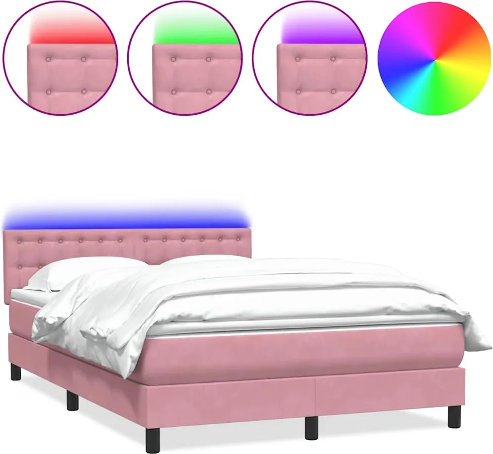 3317276 vidaXL Боксспринг легло с матрак и LED, розово, 160x210 см, кадифе