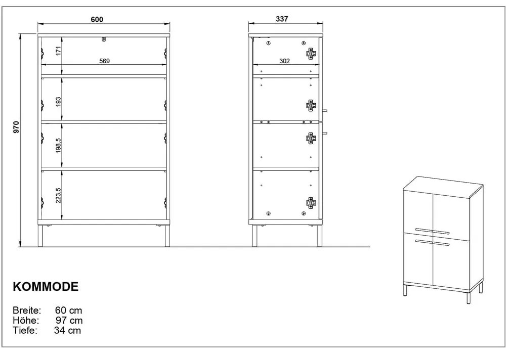 Сив и бежов висок шкаф за баня от орех 60x97 cm Yonkers - Germania
