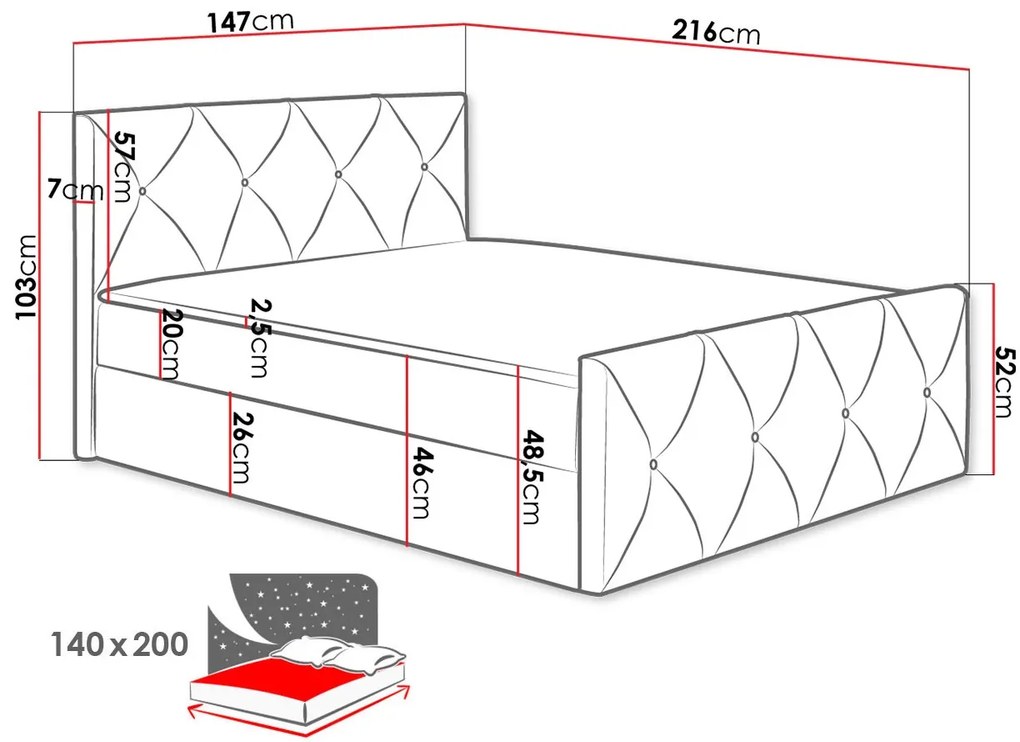 Επενδυμένο κρεβάτι Crystal Lux-Gkri Anoixto-120 x 200 εκ.