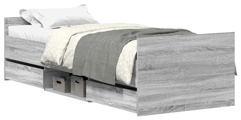 3203815 vidaXL Рамка за легло с горна и долна табла, сив сонома, 90x190 см