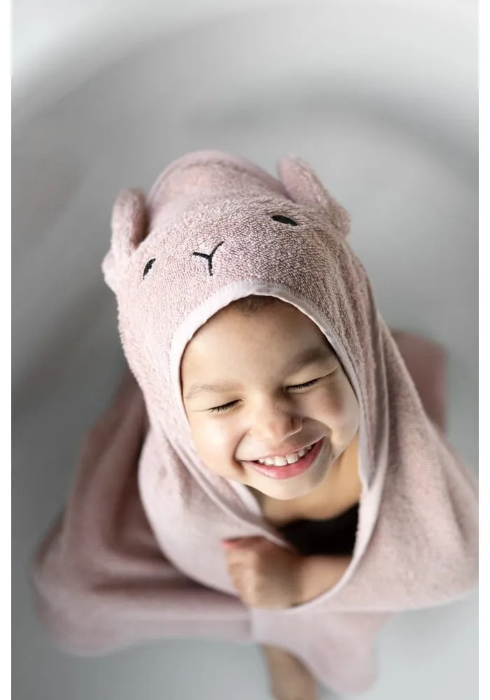 Розово-кафява памучна детска хавлия с качулка 75x75 cm Rabbit – Kindsgut