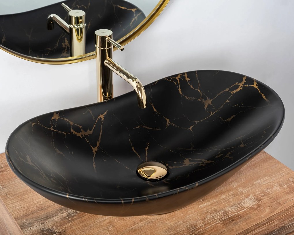 Умивалник за плот Rea Royal 60 Black Marble Mat