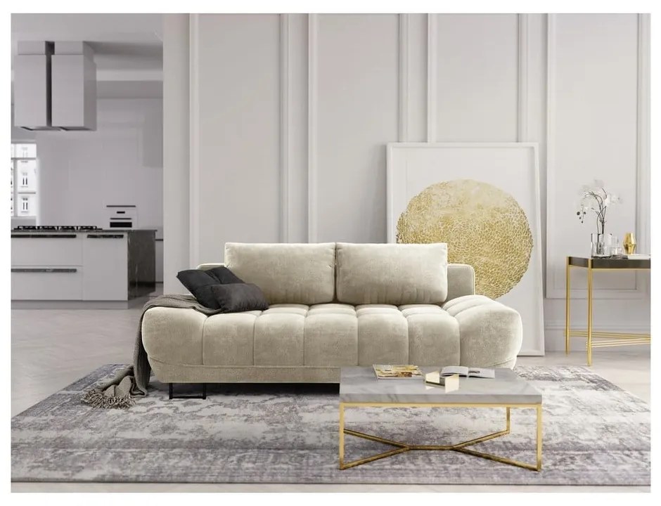 Бежов триместен разтегателен диван с кадифена тапицерия Cirrus - Windsor & Co Sofas