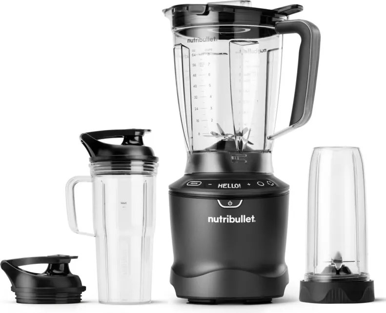 Блендер Nutribullet Smart Sense 1500 Combo NBF550DG, 1500W, 1.8 л, 5 скорости, Интелигентна адаптация на скорост, Без BPA, Черен/сив