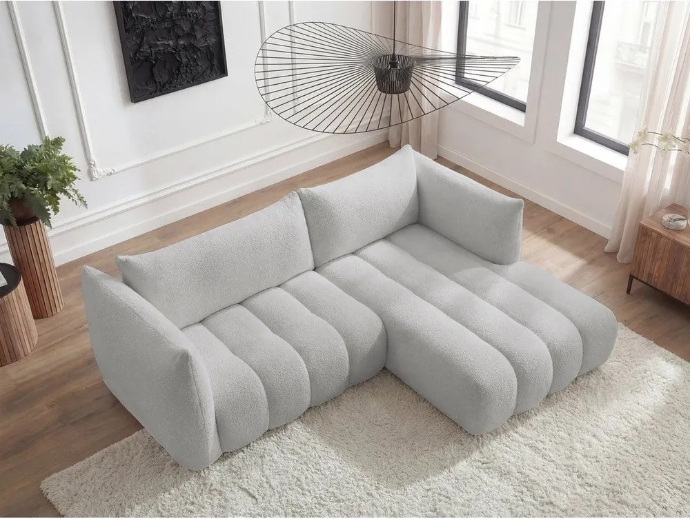 Светлосив ъглов диван от прежда с примки от букле (десен ъгъл) Azra – Bobochic Paris