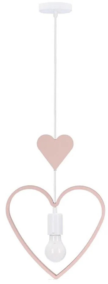 Детски висящ полилей на шнур HEART 1xE27/20W/230V розов/бял
