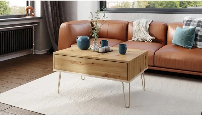 ХЕАРПИН С-90 Дъб Артисан/Бежов (Шампанско) - МОДЕРНА МАСА С ПОВДИГАЩ СЕ ПЛОТ + ОТДЕЛЕНИЕ ЗА СЪХРАНЕНИЕ + РАФТ