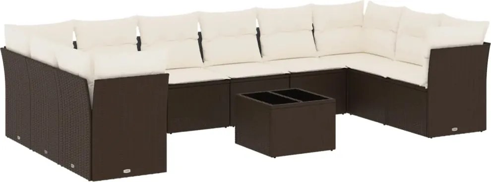 3250052 vidaXL Градински комплект диван с възглавници 11 части кафяв полиратан