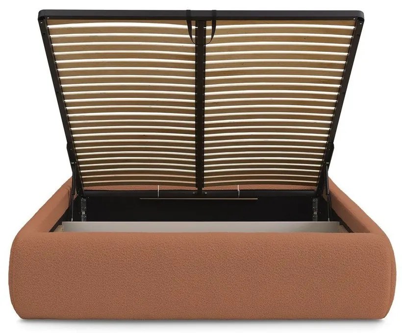 Оранжево тапицирано двойно легло без табла с място за съхранение и включена подматрачна рамка 180x200 cm Inera – Bobochic Paris