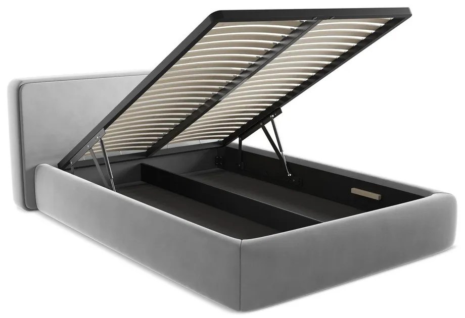 Сиво двойно тапицирано легло с място за съхранение и включена подматрачна рамка 140x200 cm Kiana – Makamii