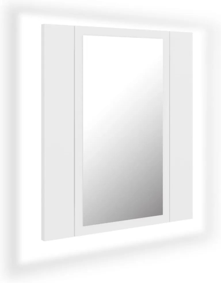 804948 vidaXL Шкаф с LED огледало за баня, бял, 40x12x45 см, акрил
