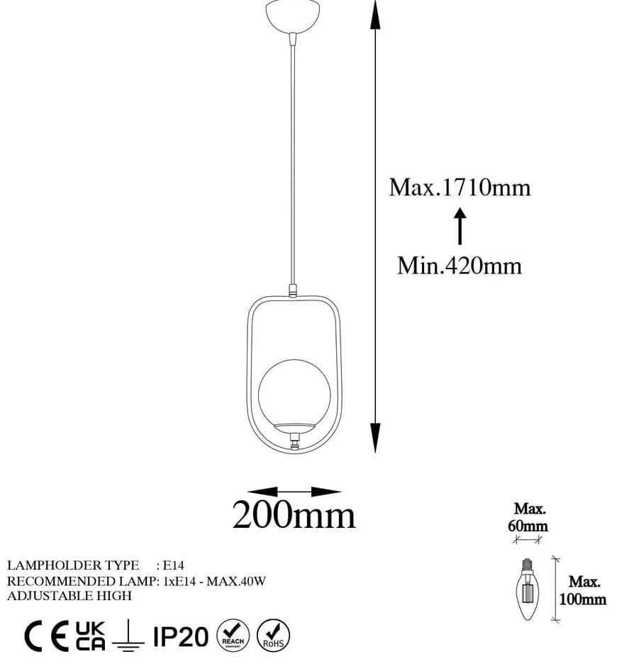Висящо осветително тяло в златисто със стъклен абажур Skew – Opviq lights
