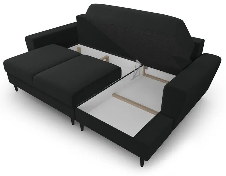 Черен кадифен разтегателен ъглов диван с място за съхранение (десен ъгъл) Kyoto – Cosmopolitan Design