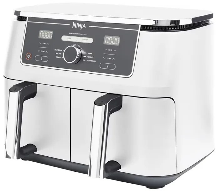 Двоен фритюрник с горещ въздух Ninja AF400EUWH, 2470W, 9.5 л, 6 програми, 40-240 C, Независими зони, Бял