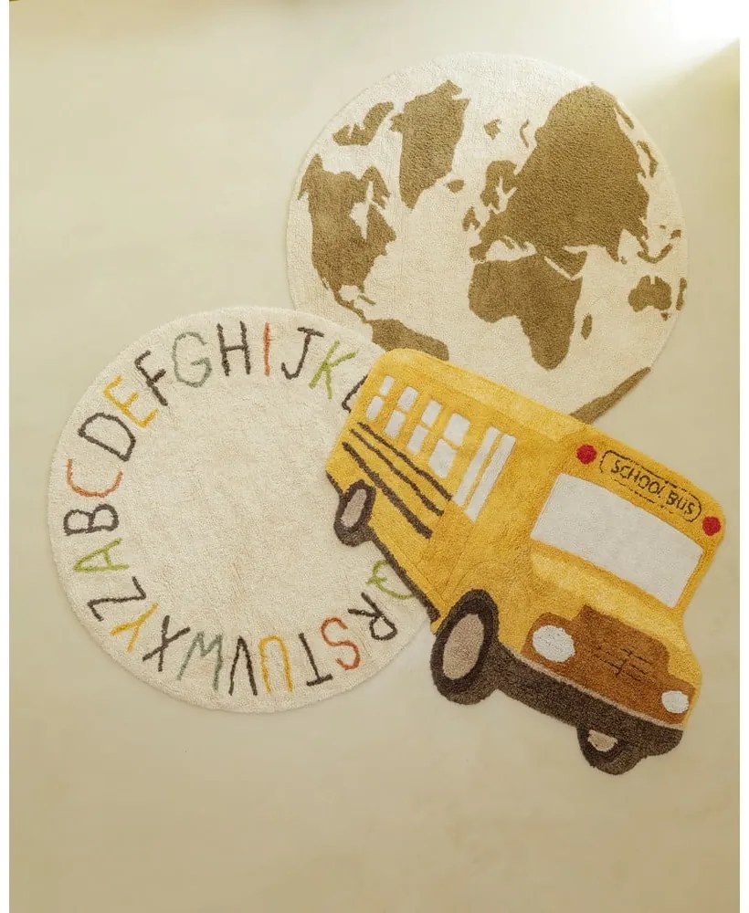 Ръчно изработен памучен детски килим подходящ за пране в зелен и кремав цвят ø120 cm World Map – Lorena Canals