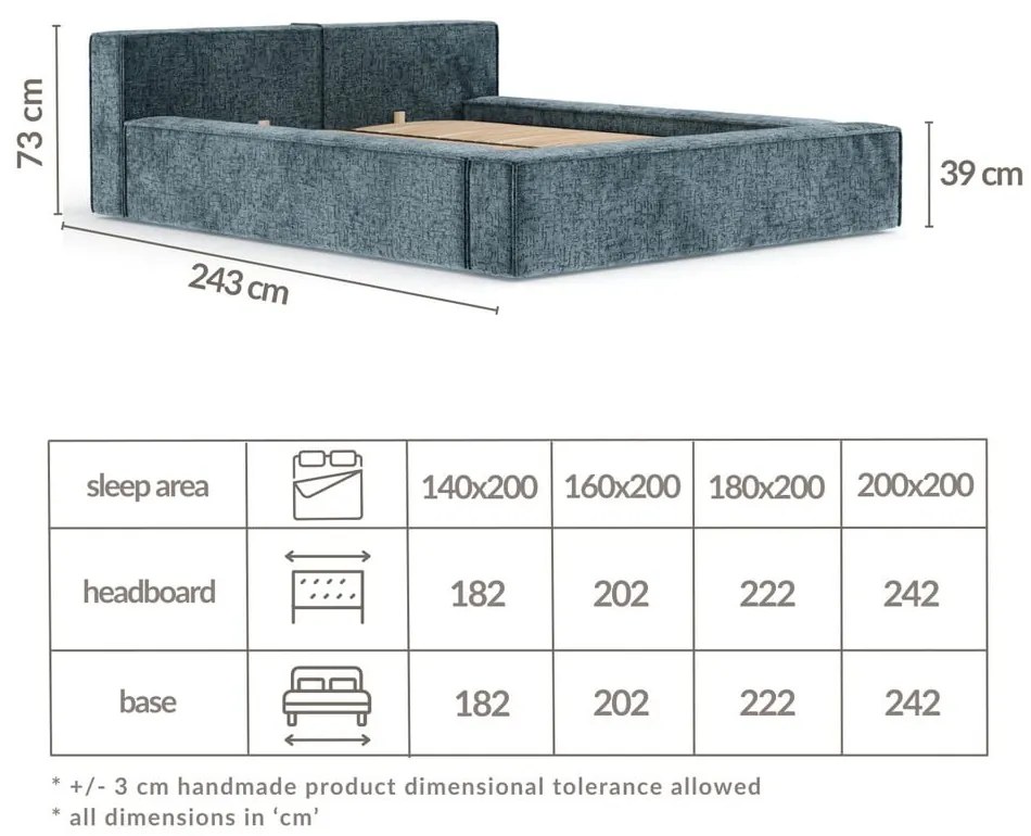 Тъмнозелено двойно легло 200x200 cm тапицирано с място за съхранение с включена подматрачна рамка Voliera – Maison de Rêve