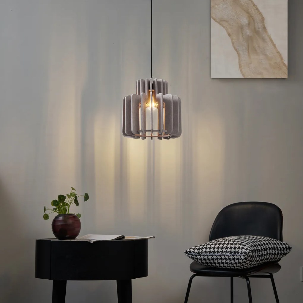 Ретро висяща лампа черна с таупе абажур - Felt