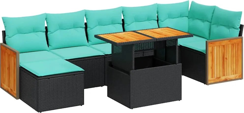 3327739 vidaXL Градински диван с възглавници, 8 части, сив полиратан, акация