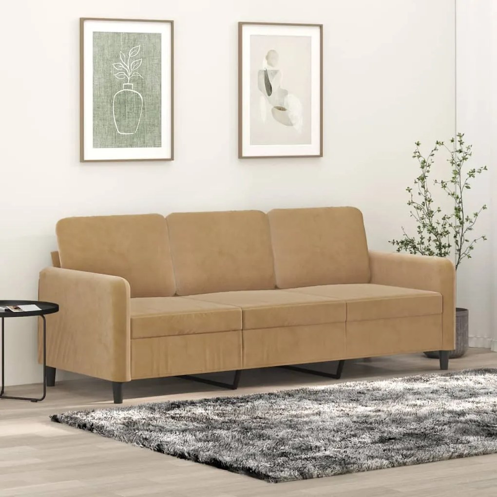 359459 vidaXL 3-местен диван, кафяв, 180 см, кадифе