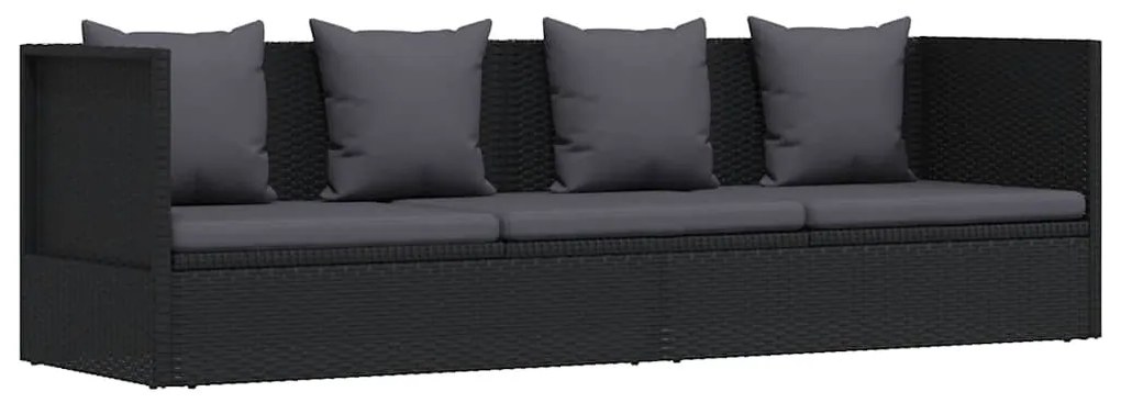 46087 vidaXL Градинско легло с възглавници, полиратан, черно