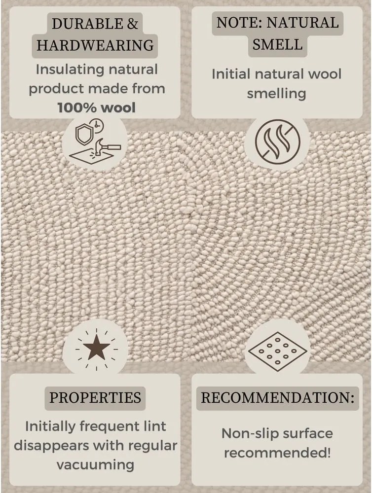 Ръчно изработена вълнена пътека в светло естествен цвят 80x200 cm Calmio – Hanse Home