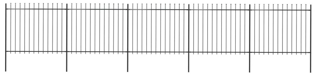 Градинска ограда с пики, стомана, 8,5x1,5 м, черна
