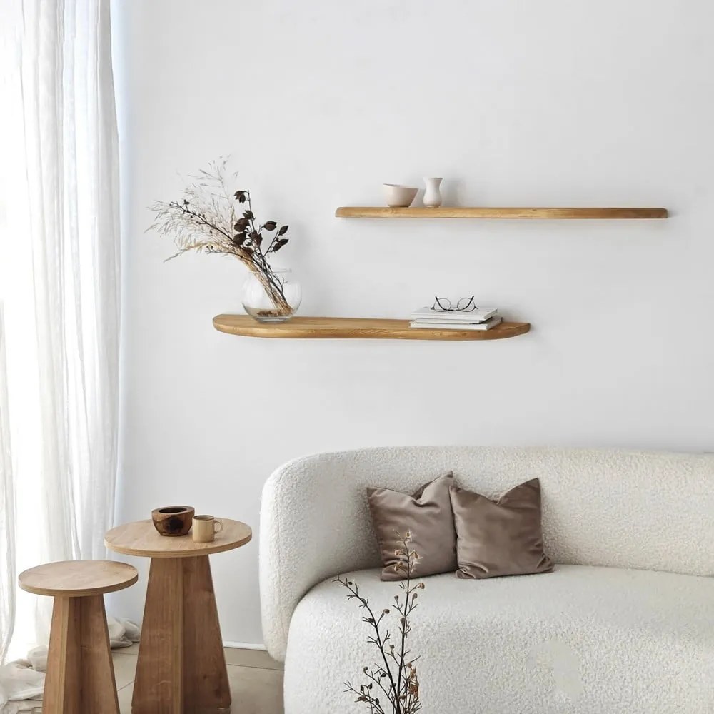 Рафт от дъбово дърво в естествен цвят в комплект от 2 броя 100 cm Wavy - Kalune Design