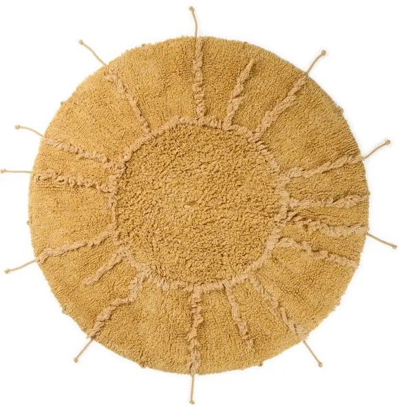 Ръчно изработен памучен кръгъл килим подходящ за пране в цвят горчица ø 100 cm Solar Multishape – Lorena Canals