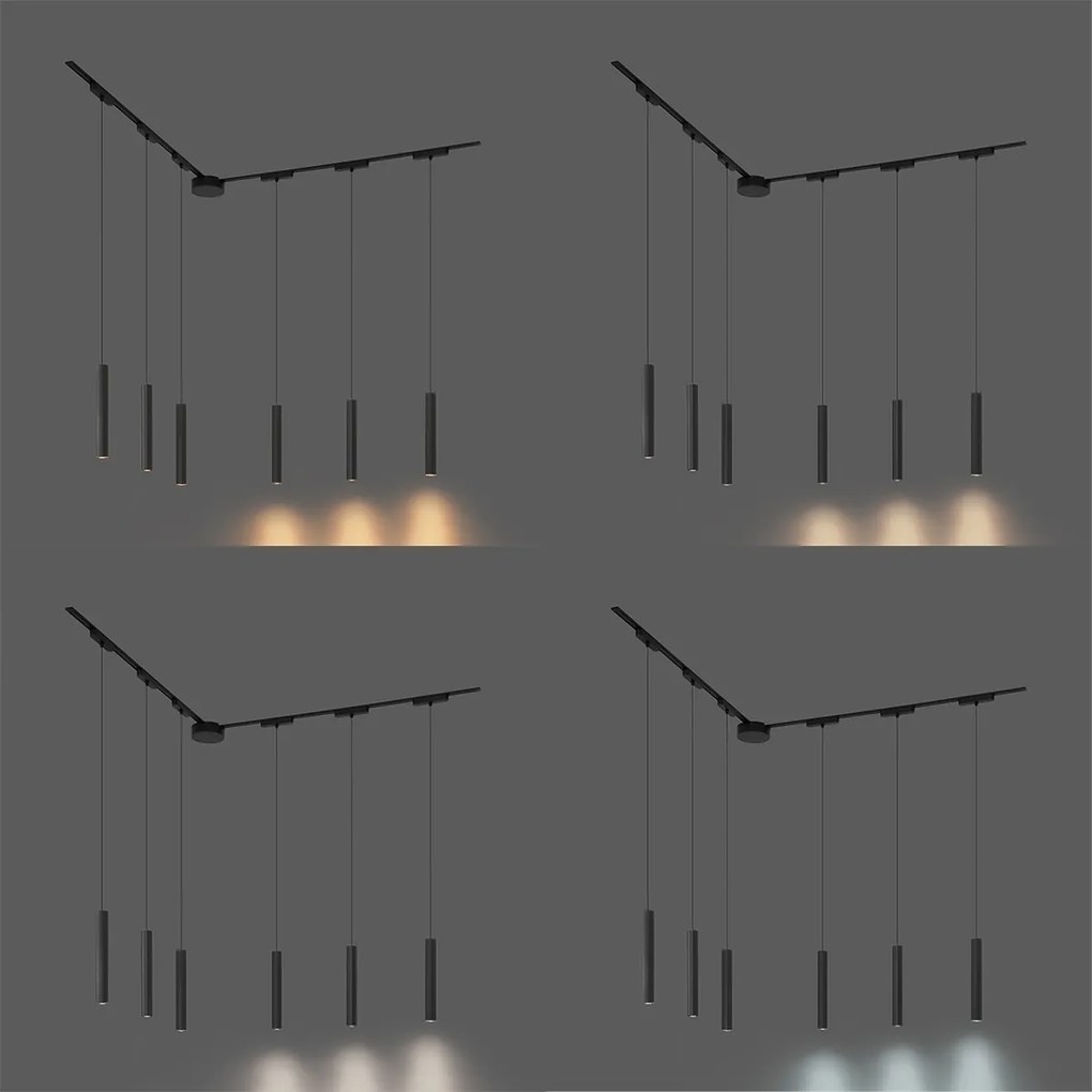 Модерна релсова система с 6 черни висящи лампи 1-фазов - Magnetic Cassie