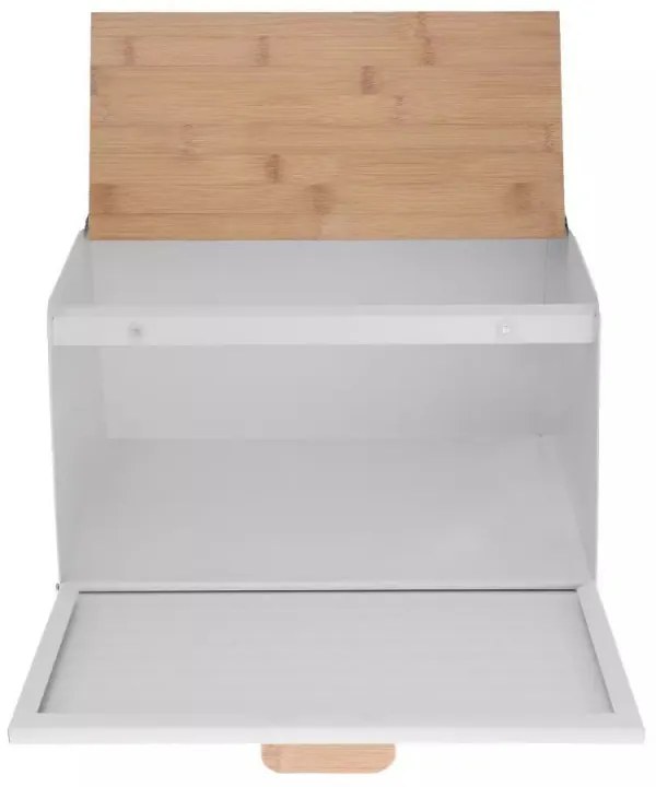 Кутия за хляб Klausberg KB 7468, 35.5 см, Стомана, Бамбук, Горен и преден капак, Бял