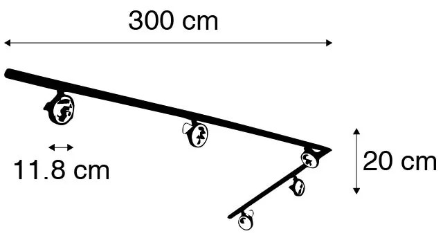 Релсова система с 5 прожектора черна 1-фазен - Go