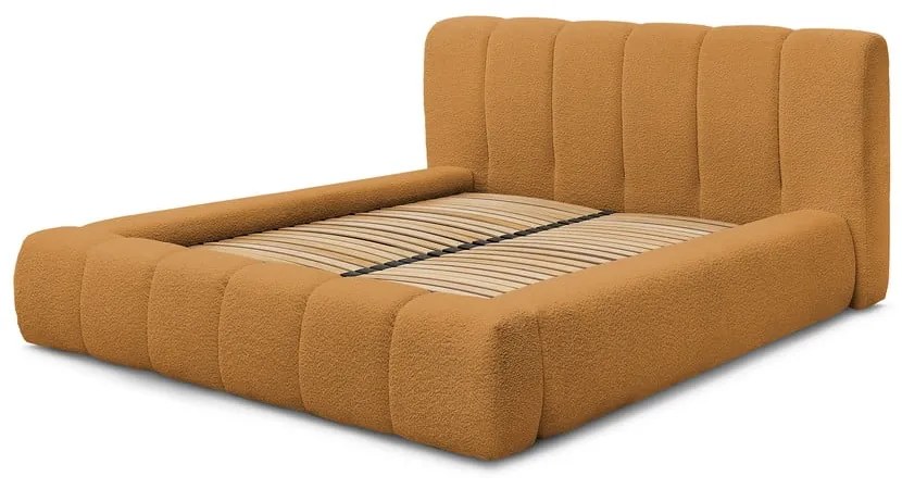 Двойно тапицирано легло с място за съхранение с включена подматрачна рамка в цвят горчица 140x190 cm Denali – Bobochic Paris