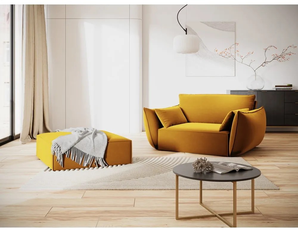 Кадифена табуретка в цвят горчица Vanda – Mazzini Sofas