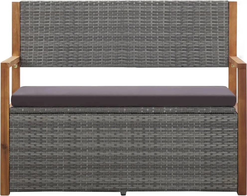 46011 vidaXL Пейка с място за съхранение 115 см полиратан акация масив сива