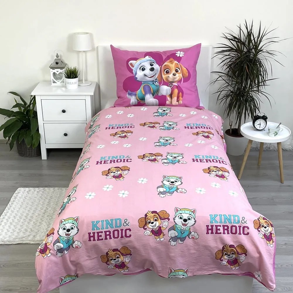 Розово единично памучно детско спално бельо 140x200 cm Paw Patrol "Heroic" – Jerry Fabrics