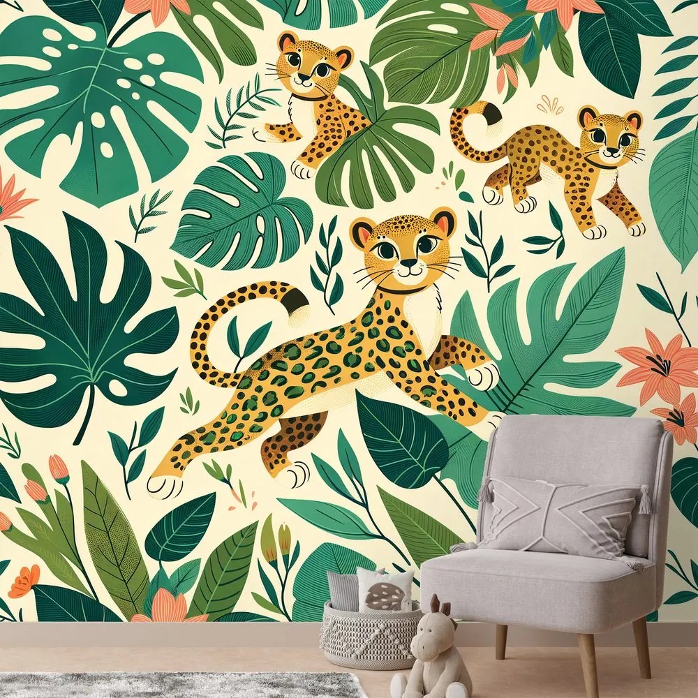 Тапет – Сладки леопардови малки в джунглата