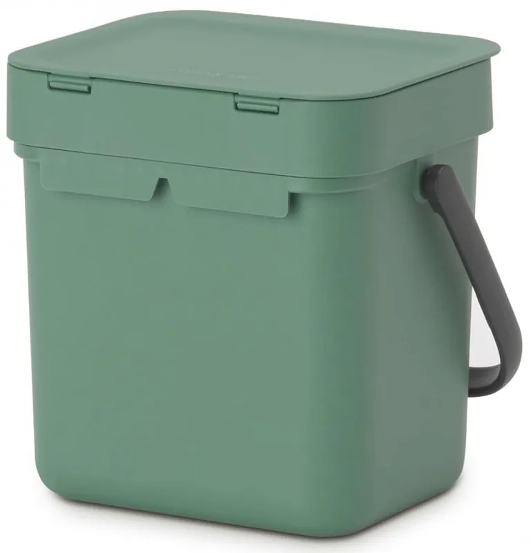 Кош за разделно събиране на боклук Brabantia Sort&Go 1003229, 3 л, Дръжка, Възможност за стенен монтаж, Тъмнозелен