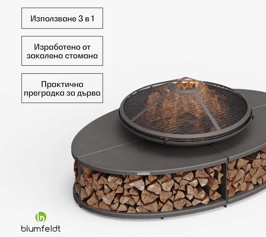 Blumfeldt Firebowl Ebeko 3 в 1, може да се използва като скара или маса, скара за печене + предпазител от искри