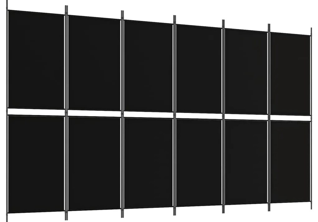 350225 vidaXL Параван за стая, 6 панела, черен, 300x180 cм, плат