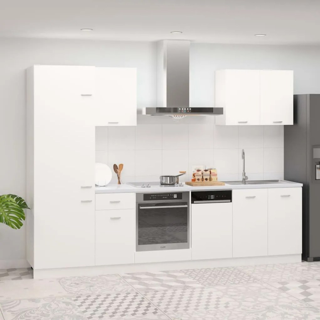 3067631 vidaXL Комплект кухненски шкафове, 7 части, "Lyon", бяло инженерно дърво