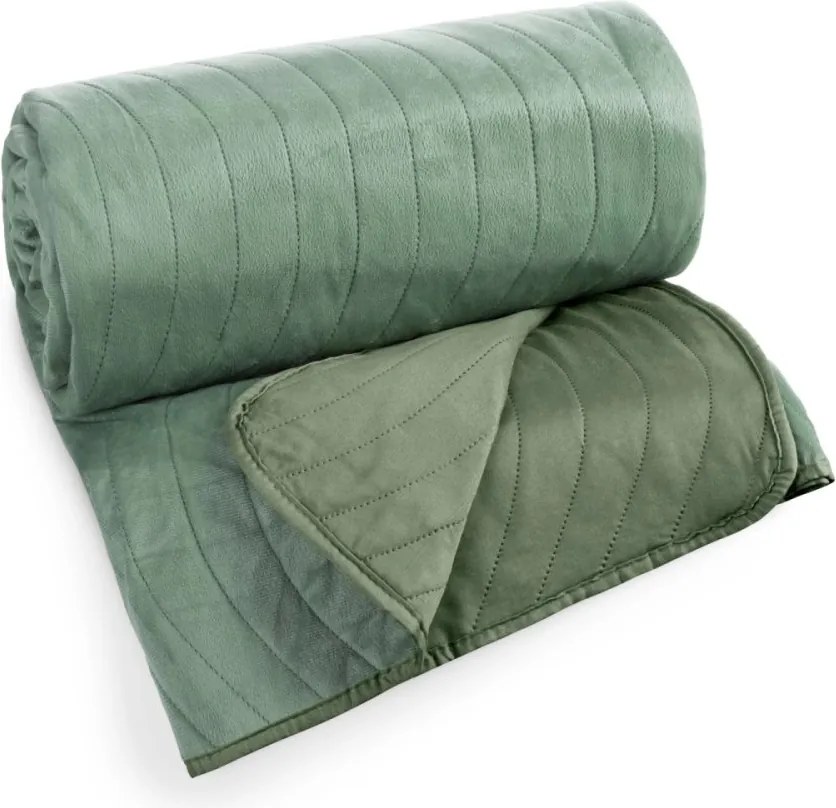 Зелена велурена покривка за легло с вълнообразни стегания Ширина: 220 см | Дължина: 240 см