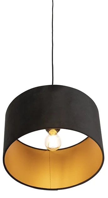 Висяща лампа с черен кадифен абажур със злато 35 см - Combi