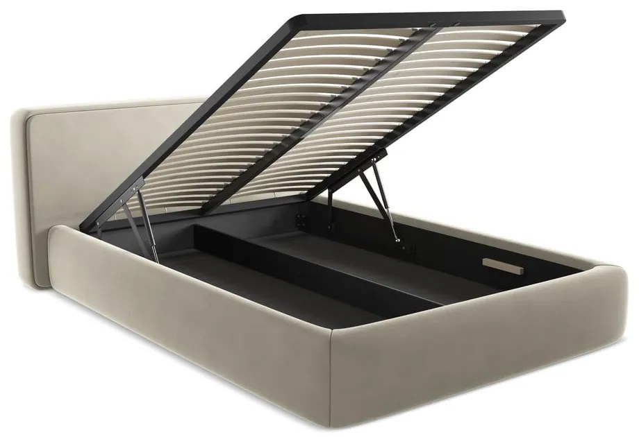 Кремаво двойно тапицирано легло с място за съхранение и включена подматрачна рамка 180x200 cm Kiana – Makamii