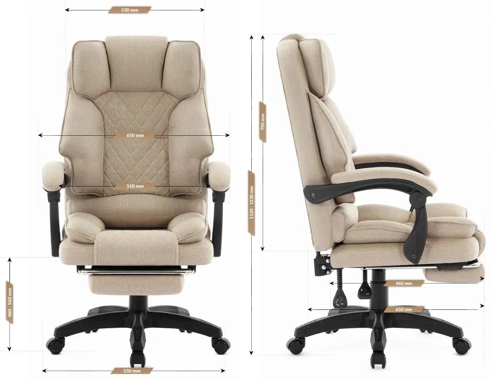 Ергономичен офис стол HC-1031 с поставка за крака - бежов