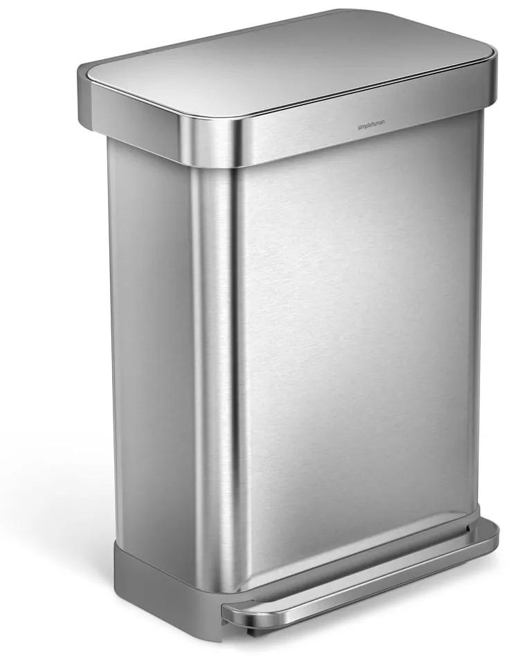 Stříbrný pedálový odpadkový koš simplehuman, 55 l