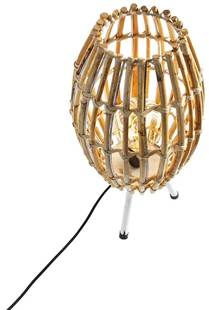 Рустикална настолна лампа триножник бамбук с бяло - Canna Capsule